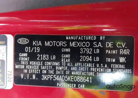 2019 Kia Forte Ex из США, поврежденный, VIN 3KPF54AD5KE088641